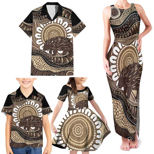Indigenous Echidna Australia Family Matching Tank Maxi Dress and Hawaiian Shirt Australian Aboriginal Art Proud