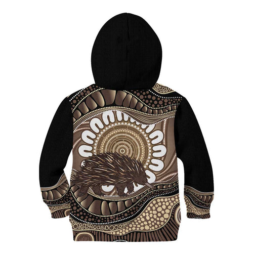 Indigenous Echidna Australia Kid Hoodie Australian Aboriginal Art Proud