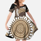 Indigenous Echidna Australia Kid Short Sleeve Dress Australian Aboriginal Art Proud