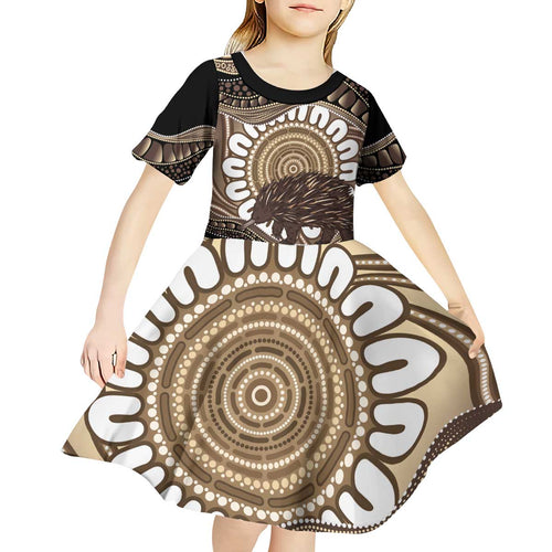 Indigenous Echidna Australia Kid Short Sleeve Dress Australian Aboriginal Art Proud