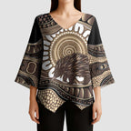 Indigenous Echidna Australia Kimono Sleeve Blouse Australian Aboriginal Art Proud
