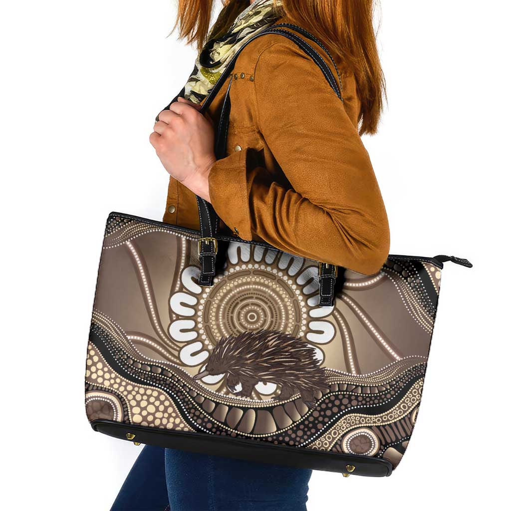 Indigenous Echidna Australia Leather Tote Bag Australian Aboriginal Art Proud