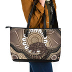 Indigenous Echidna Australia Leather Tote Bag Australian Aboriginal Art Proud