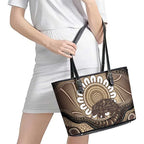 Indigenous Echidna Australia Leather Tote Bag Australian Aboriginal Art Proud