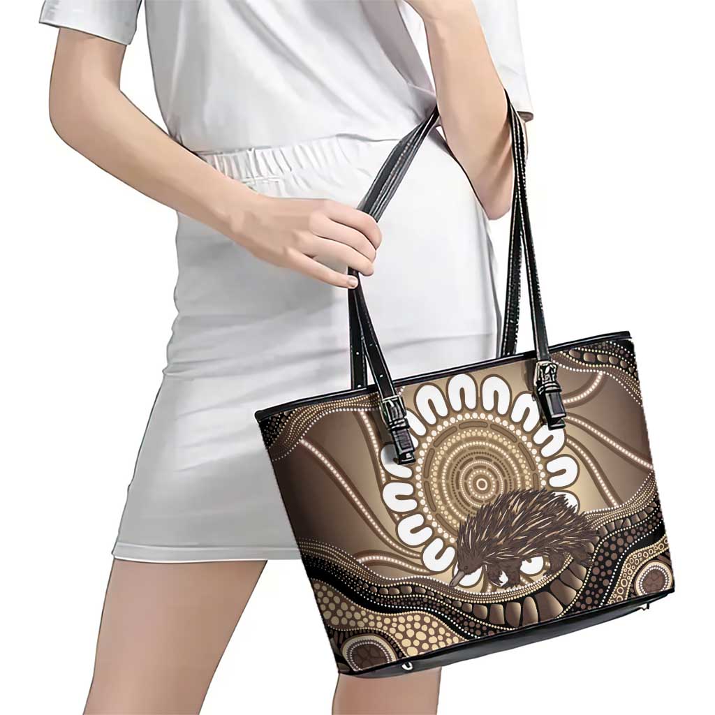 Indigenous Echidna Australia Leather Tote Bag Australian Aboriginal Art Proud