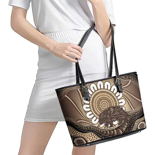 Indigenous Echidna Australia Leather Tote Bag Australian Aboriginal Art Proud
