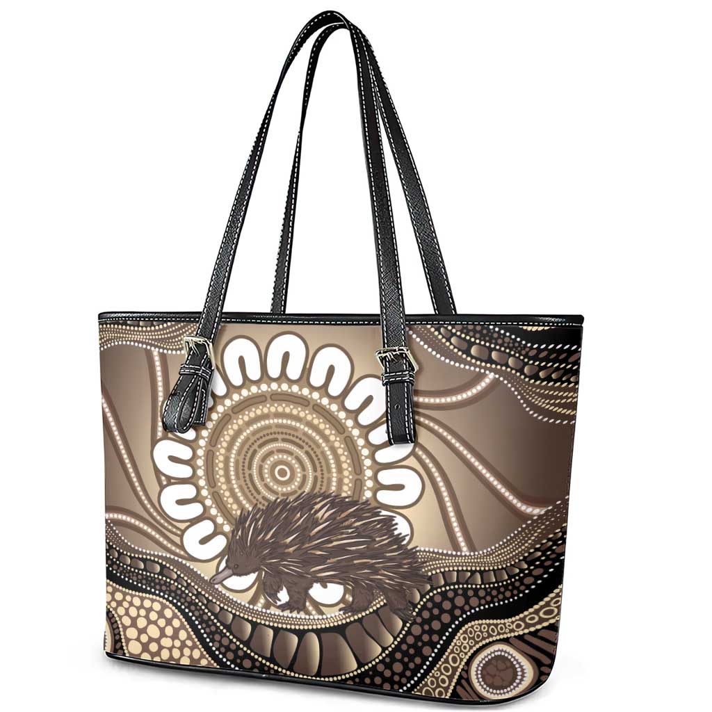 Indigenous Echidna Australia Leather Tote Bag Australian Aboriginal Art Proud