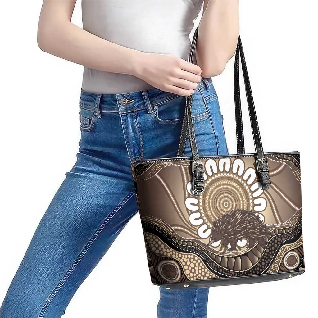 Indigenous Echidna Australia Leather Tote Bag Australian Aboriginal Art Proud