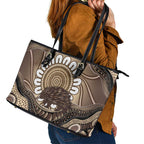 Indigenous Echidna Australia Leather Tote Bag Australian Aboriginal Art Proud