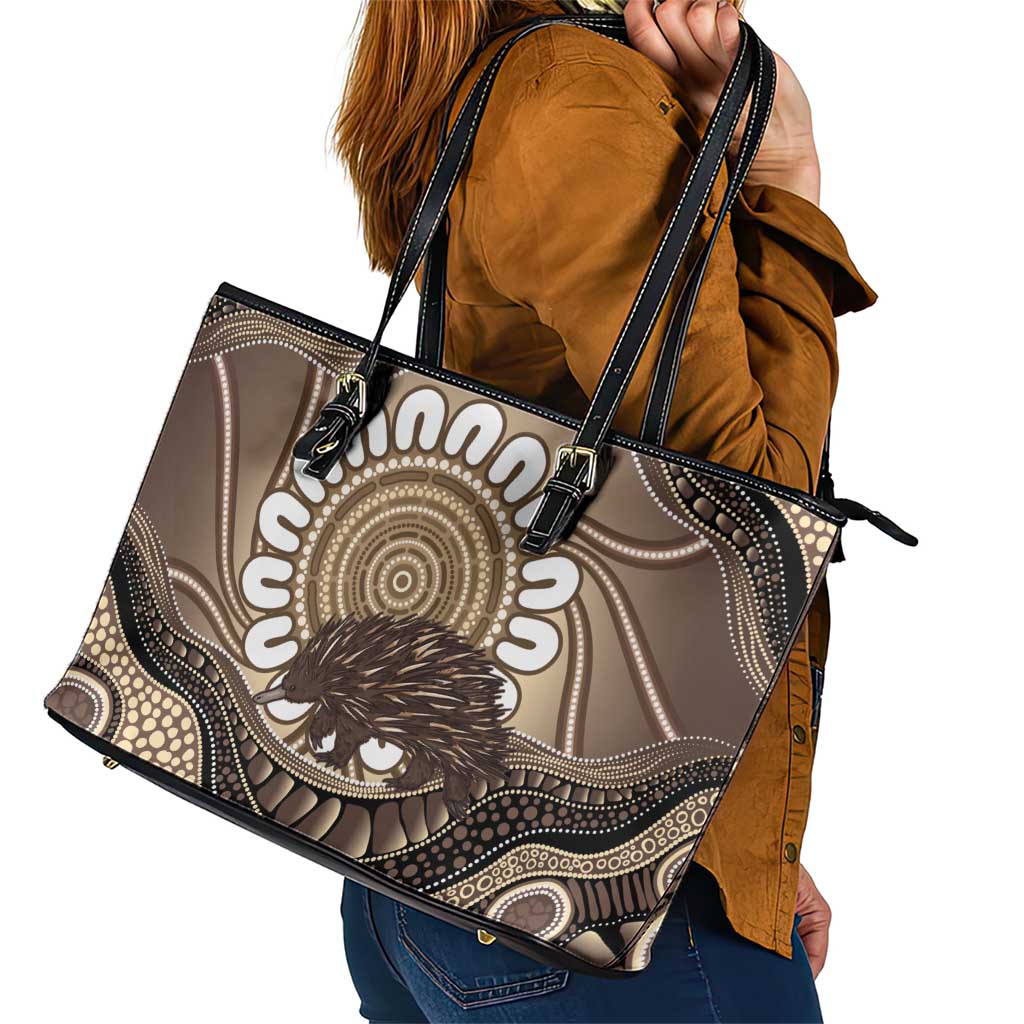 Indigenous Echidna Australia Leather Tote Bag Australian Aboriginal Art Proud