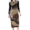 Indigenous Echidna Australia Long Sleeve Bodycon Dress Australian Aboriginal Art Proud