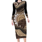 Indigenous Echidna Australia Long Sleeve Bodycon Dress Australian Aboriginal Art Proud