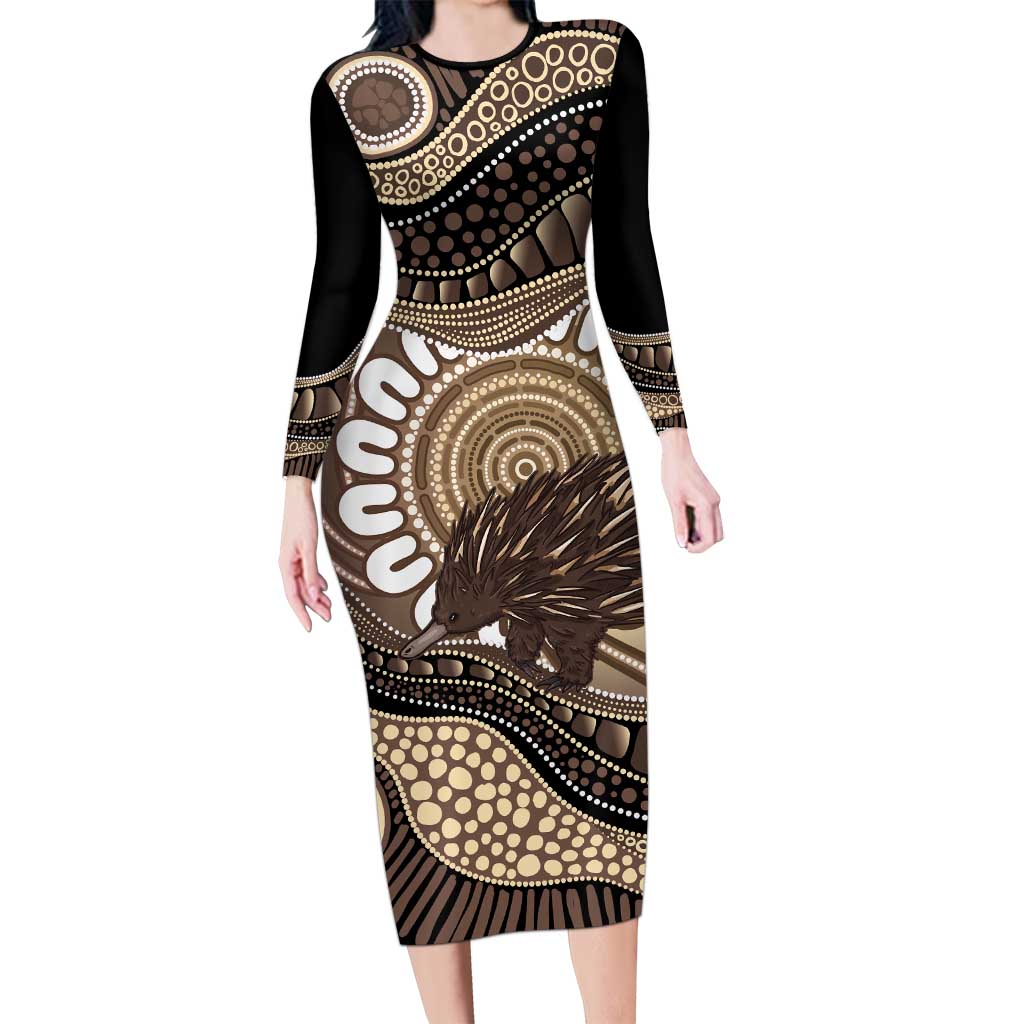 Indigenous Echidna Australia Long Sleeve Bodycon Dress Australian Aboriginal Art Proud