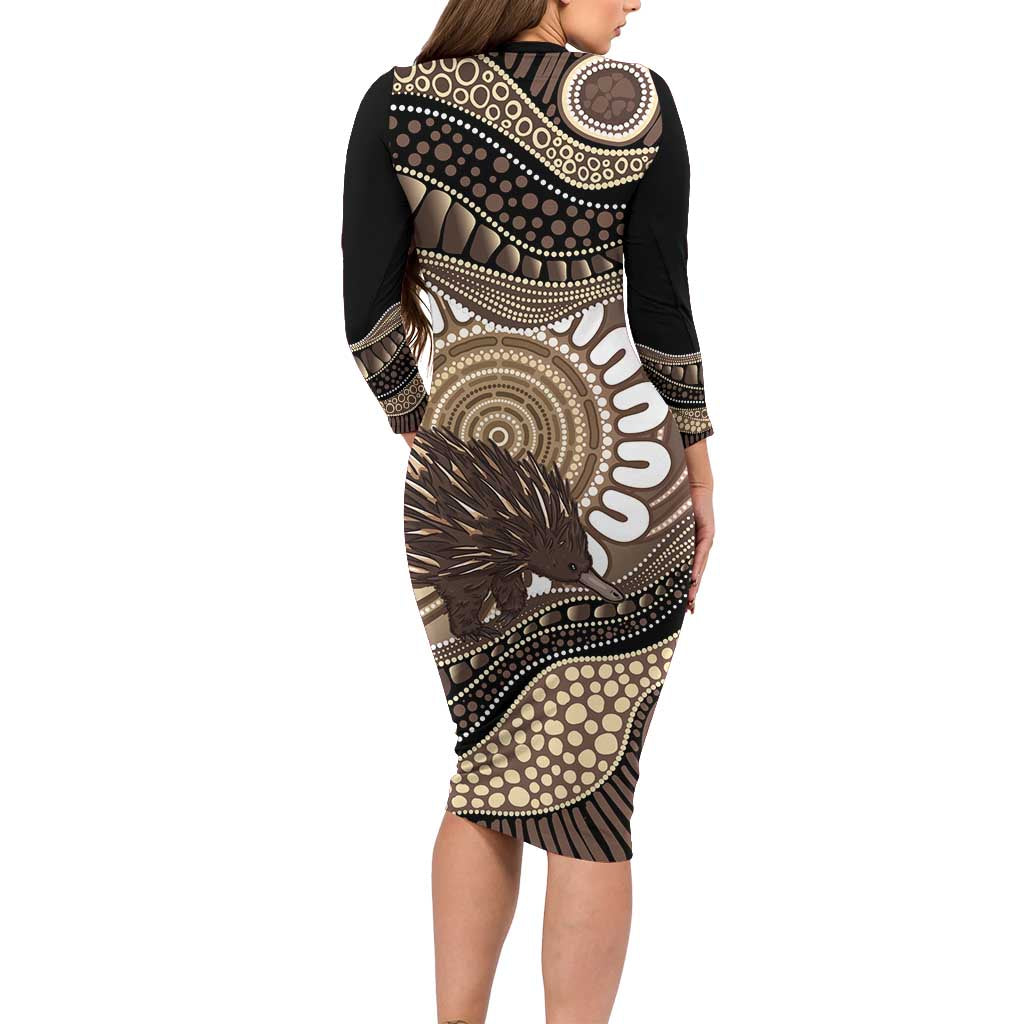 Indigenous Echidna Australia Long Sleeve Bodycon Dress Australian Aboriginal Art Proud