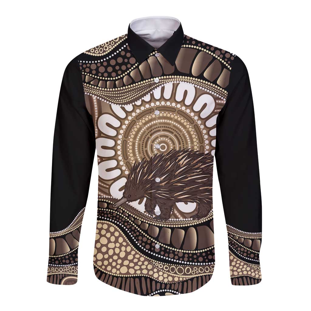 Indigenous Echidna Australia Long Sleeve Button Shirt Australian Aboriginal Art Proud