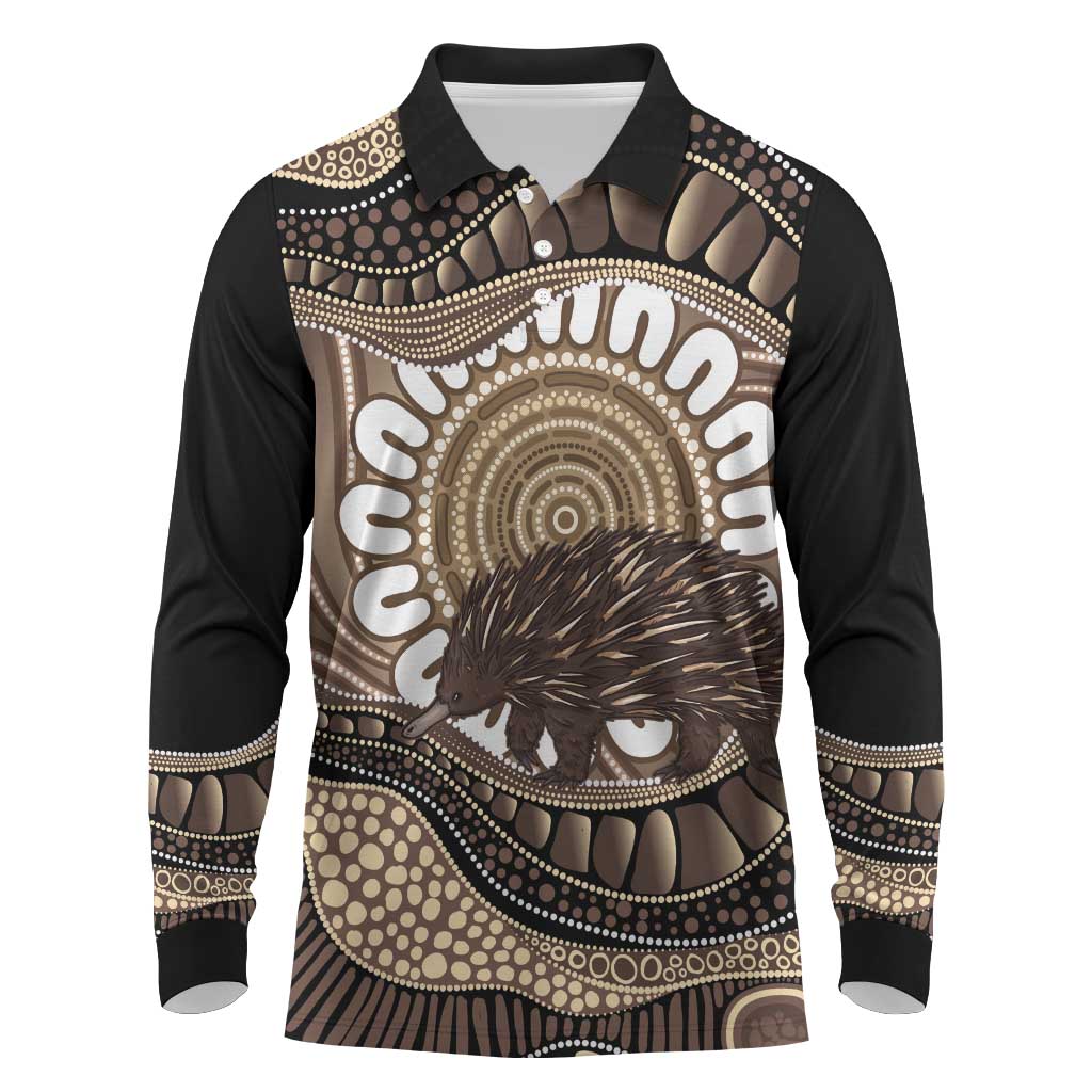 Indigenous Echidna Australia Long Sleeve Polo Shirt Australian Aboriginal Art Proud