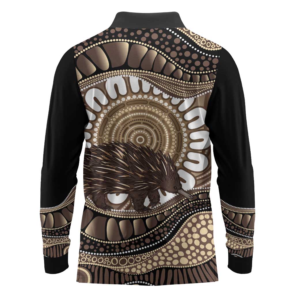 Indigenous Echidna Australia Long Sleeve Polo Shirt Australian Aboriginal Art Proud