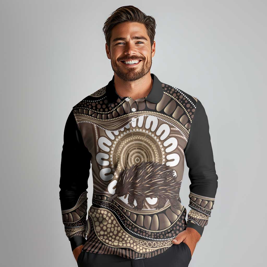 Indigenous Echidna Australia Long Sleeve Polo Shirt Australian Aboriginal Art Proud