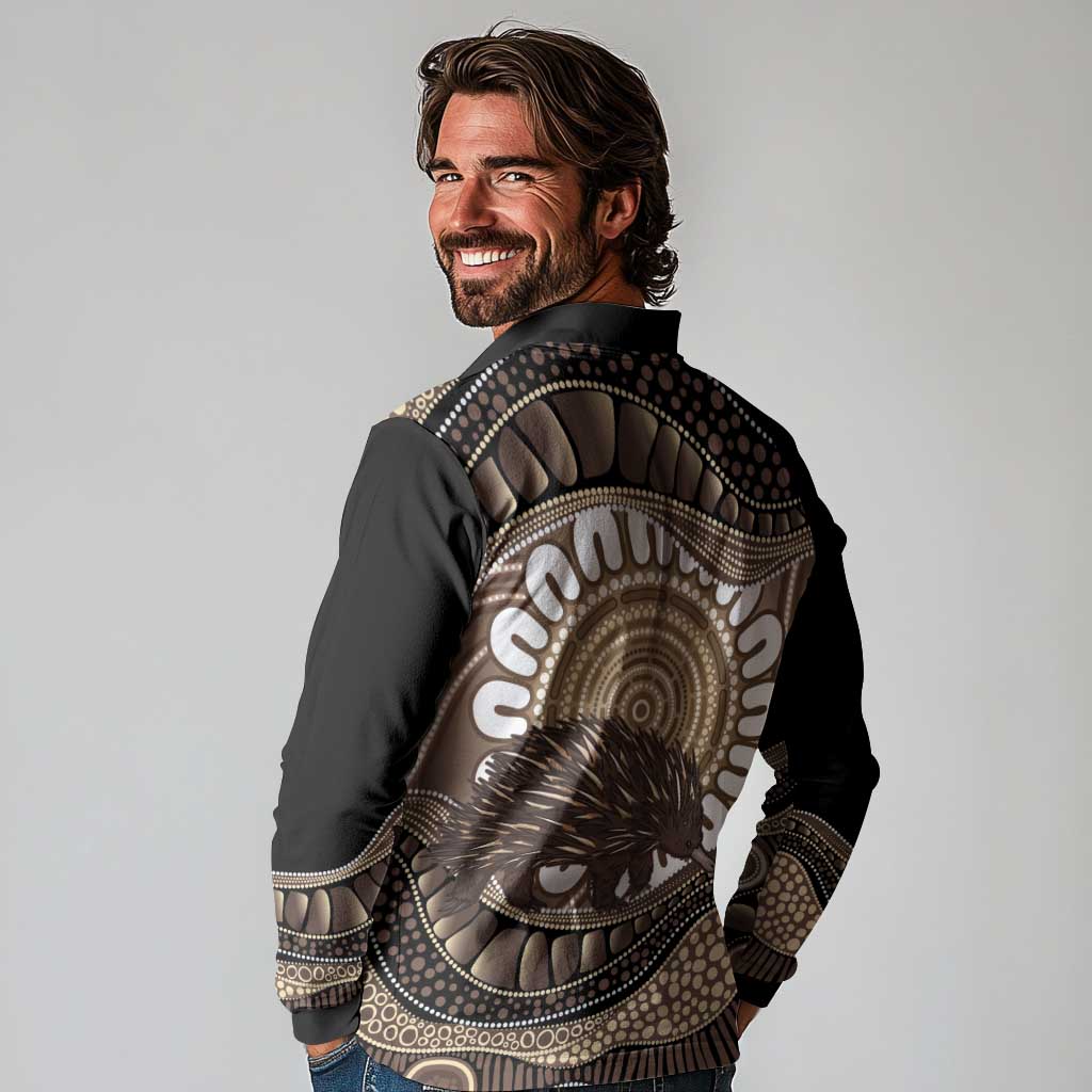 Indigenous Echidna Australia Long Sleeve Polo Shirt Australian Aboriginal Art Proud