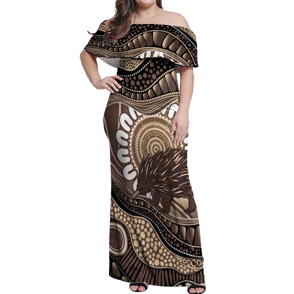 Indigenous Echidna Australia Off Shoulder Maxi Dress Australian Aboriginal Art Proud