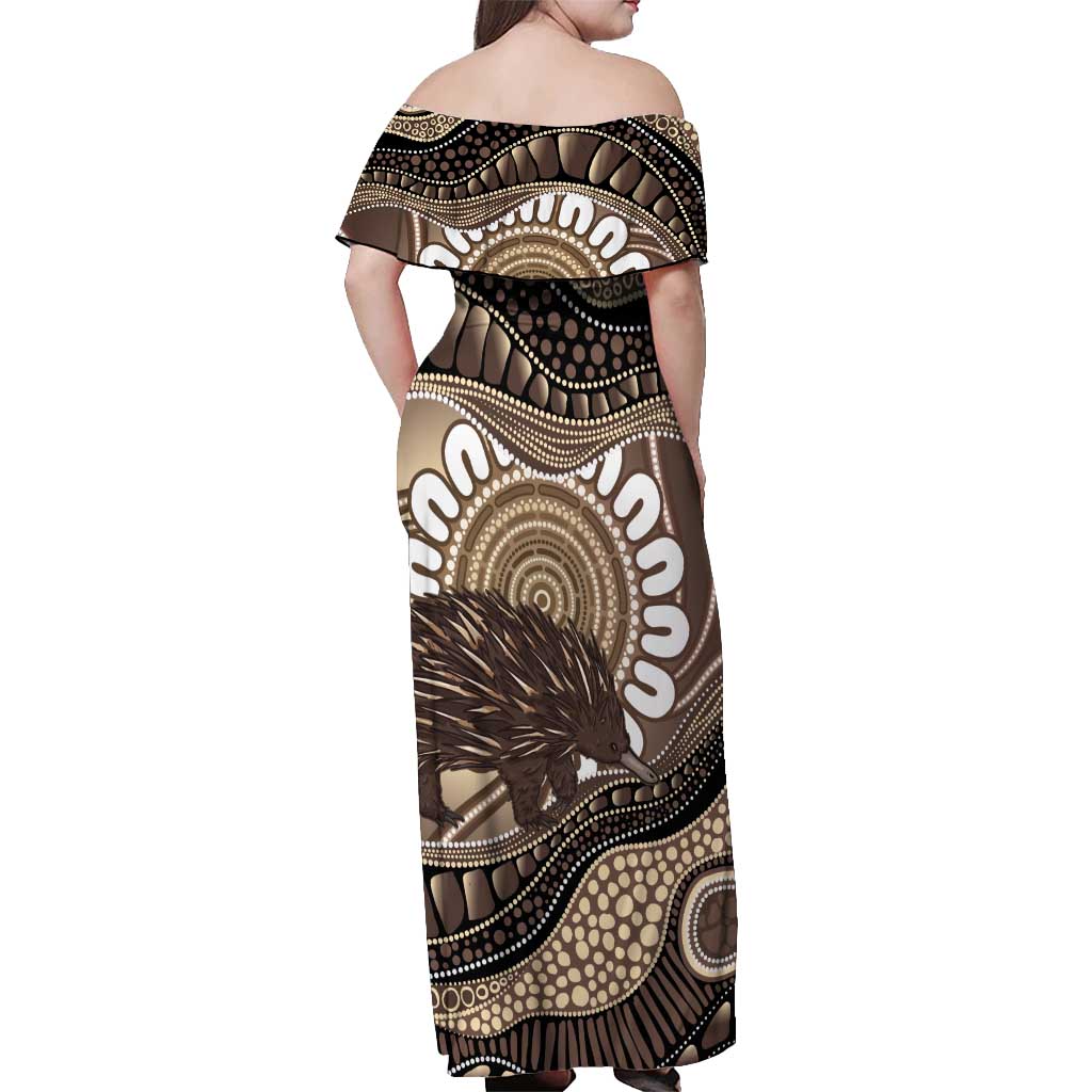 Indigenous Echidna Australia Off Shoulder Maxi Dress Australian Aboriginal Art Proud