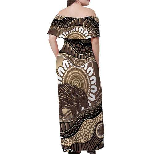 Indigenous Echidna Australia Off Shoulder Maxi Dress Australian Aboriginal Art Proud