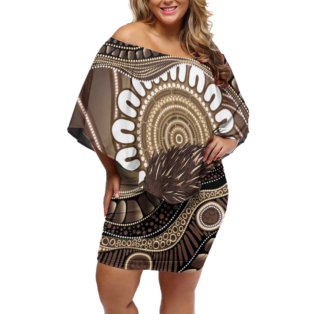 Indigenous Echidna Australia Off Shoulder Short Dress Australian Aboriginal Art Proud