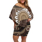 Indigenous Echidna Australia Off Shoulder Short Dress Australian Aboriginal Art Proud