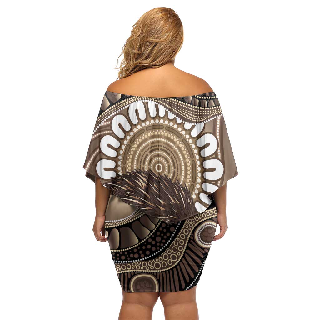 Indigenous Echidna Australia Off Shoulder Short Dress Australian Aboriginal Art Proud