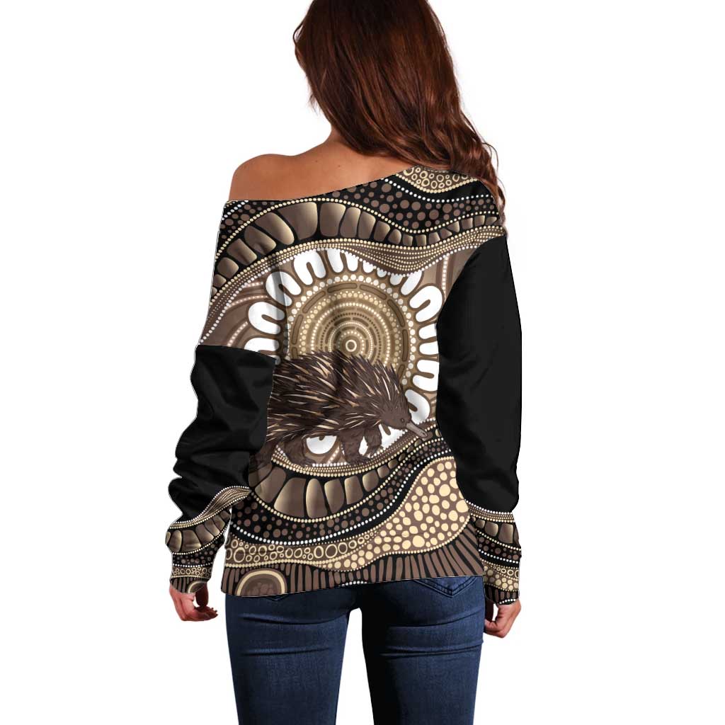 Indigenous Echidna Australia Off Shoulder Sweater Australian Aboriginal Art Proud