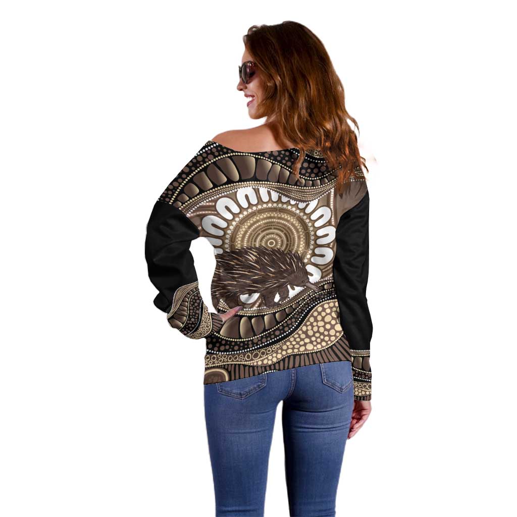 Indigenous Echidna Australia Off Shoulder Sweater Australian Aboriginal Art Proud