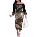 Indigenous Echidna Australia Off The Shoulder Long Sleeve Dress Australian Aboriginal Art Proud