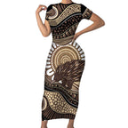 Indigenous Echidna Australia Short Sleeve Bodycon Dress Australian Aboriginal Art Proud