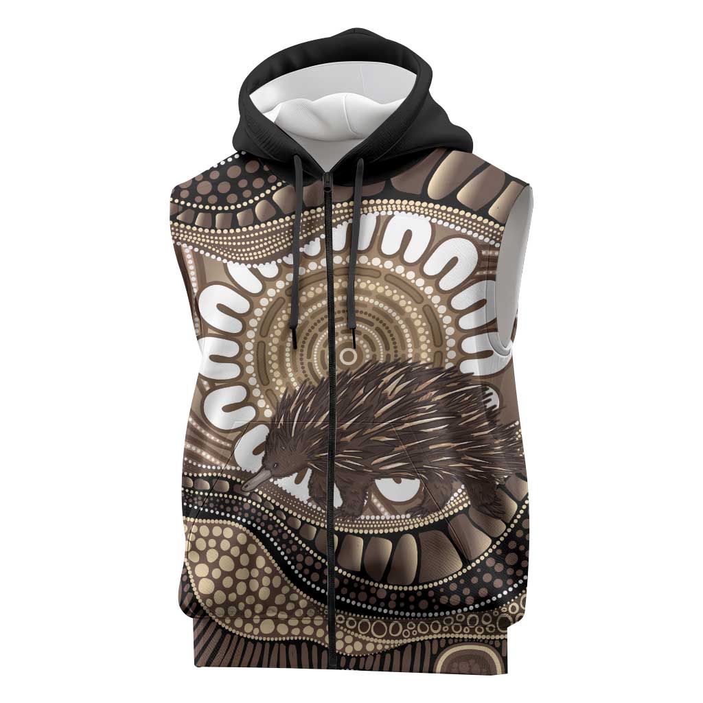 Indigenous Echidna Australia Sleeveless Zip Hoodie Australian Aboriginal Art Proud