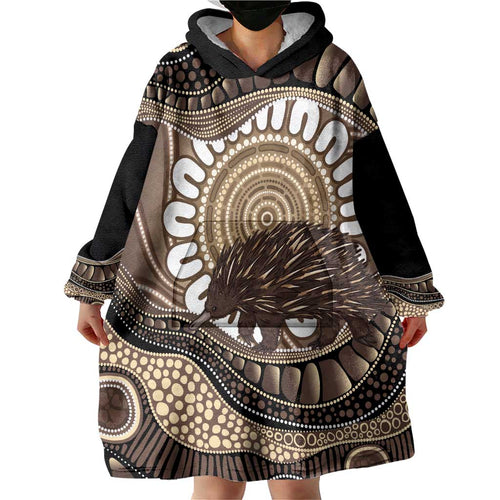 Indigenous Echidna Australia Wearable Blanket Hoodie Australian Aboriginal Art Proud