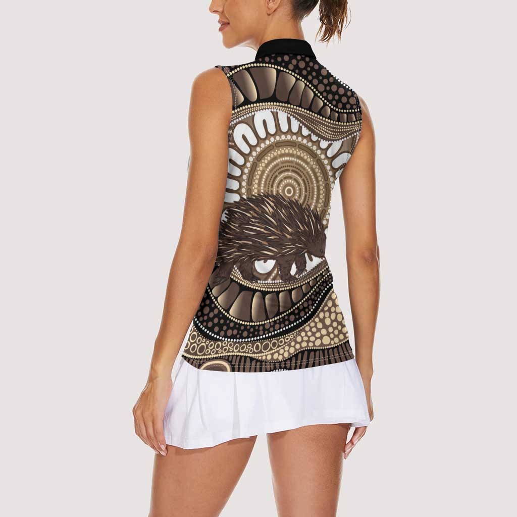 Indigenous Echidna Australia Women Sleeveless Polo Shirt Australian Aboriginal Art Proud