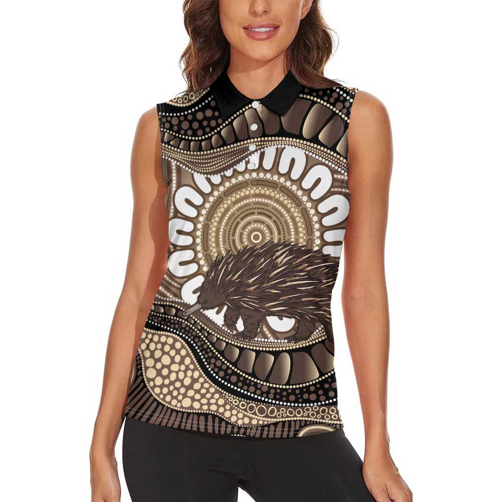 Indigenous Echidna Australia Women Sleeveless Polo Shirt Australian Aboriginal Art Proud
