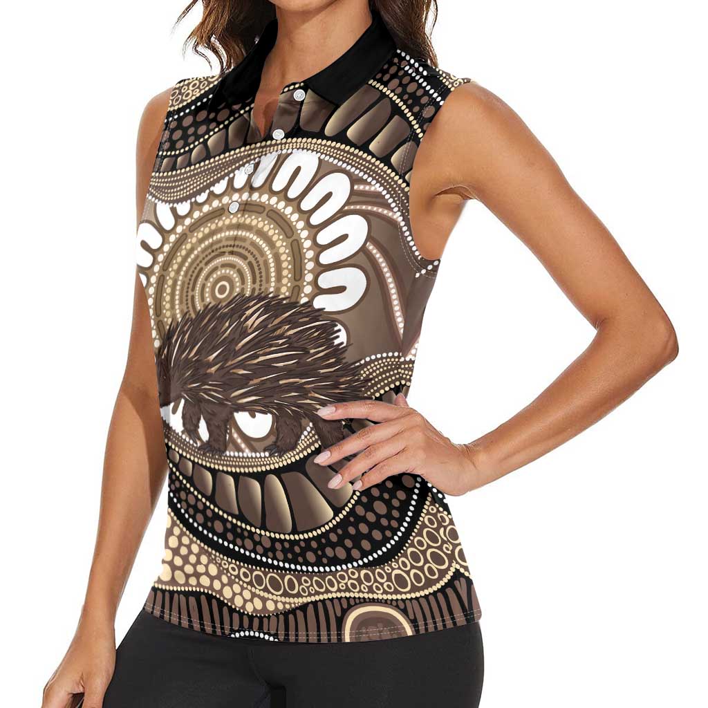 Indigenous Echidna Australia Women Sleeveless Polo Shirt Australian Aboriginal Art Proud