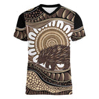Indigenous Echidna Australia Women V-Neck T-Shirt Australian Aboriginal Art Proud
