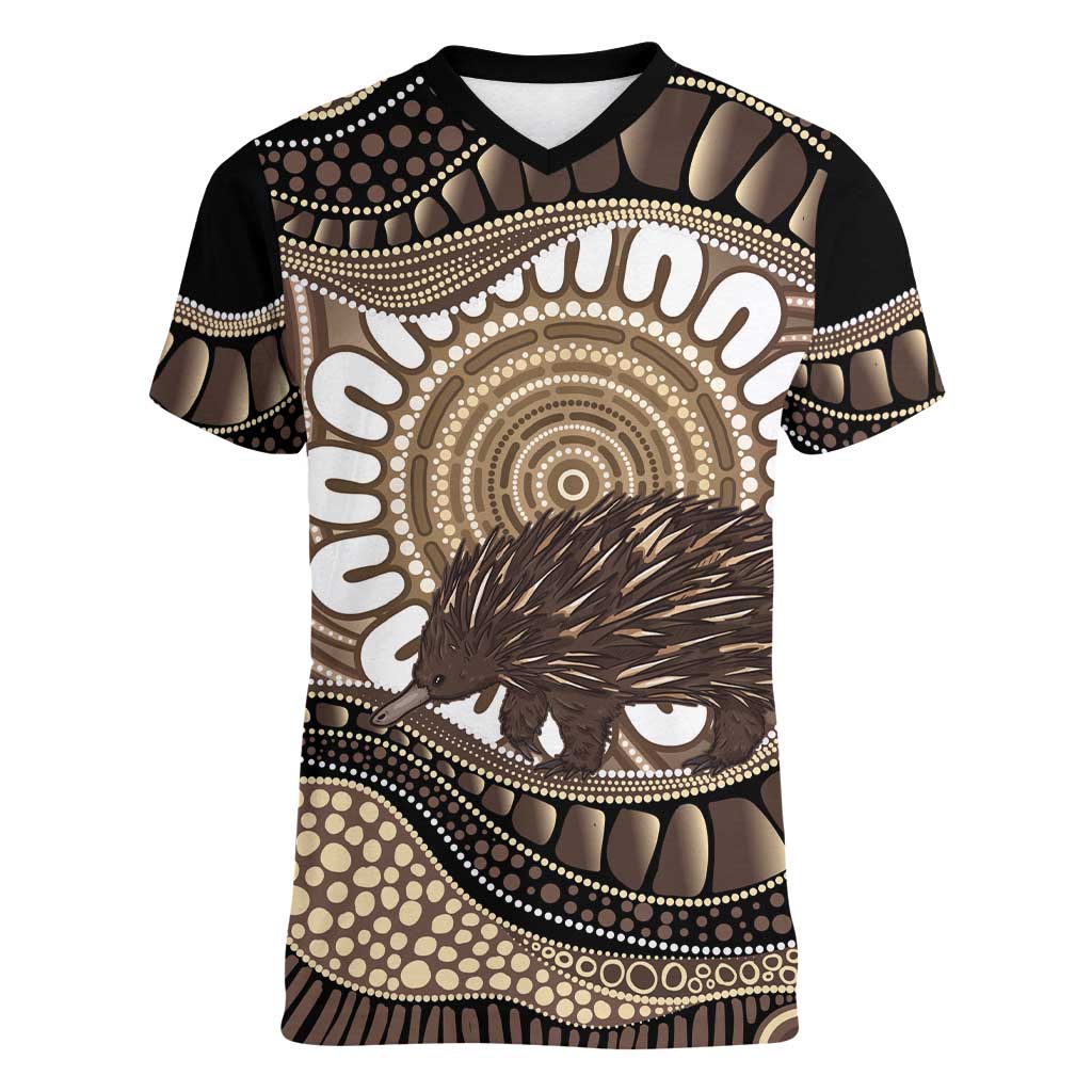 Indigenous Echidna Australia Women V-Neck T-Shirt Australian Aboriginal Art Proud
