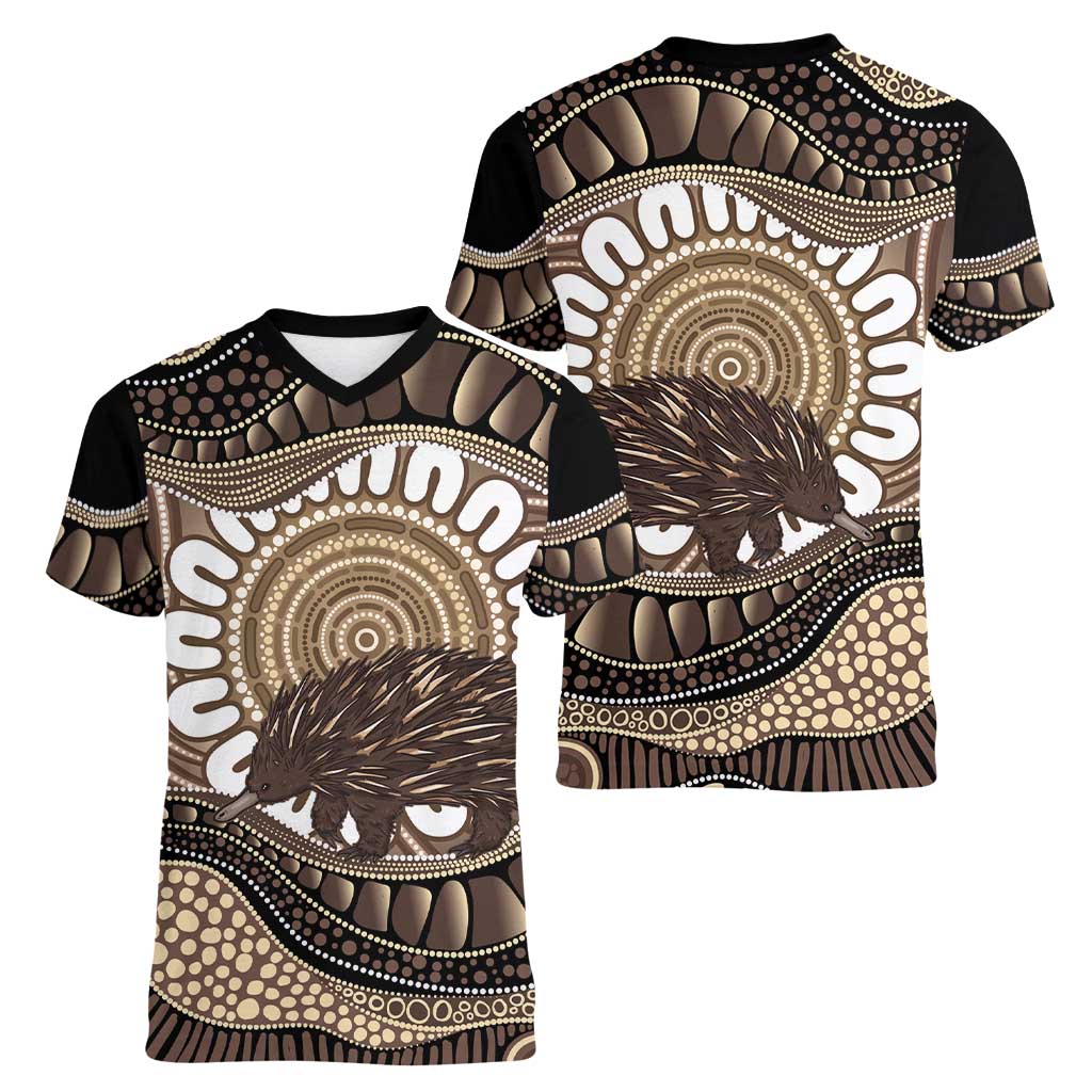 Indigenous Echidna Australia Women V-Neck T-Shirt Australian Aboriginal Art Proud