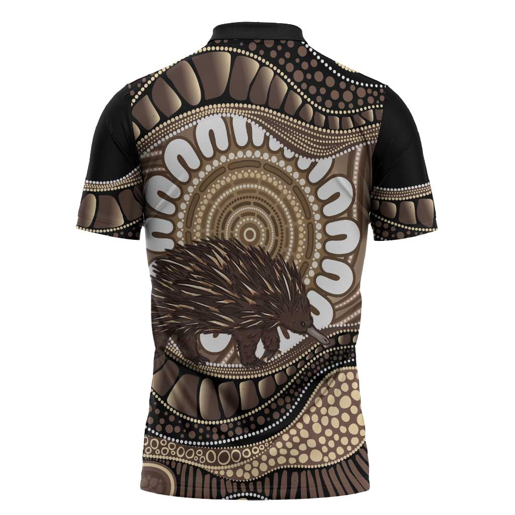 Indigenous Echidna Australia Zipper Polo Shirt Australian Aboriginal Art Proud