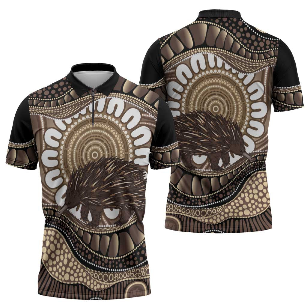 Indigenous Echidna Australia Zipper Polo Shirt Australian Aboriginal Art Proud