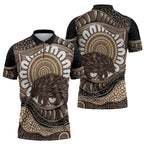 Indigenous Echidna Australia Zipper Polo Shirt Australian Aboriginal Art Proud