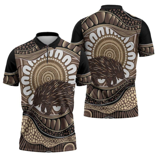 Indigenous Echidna Australia Zipper Polo Shirt Australian Aboriginal Art Proud