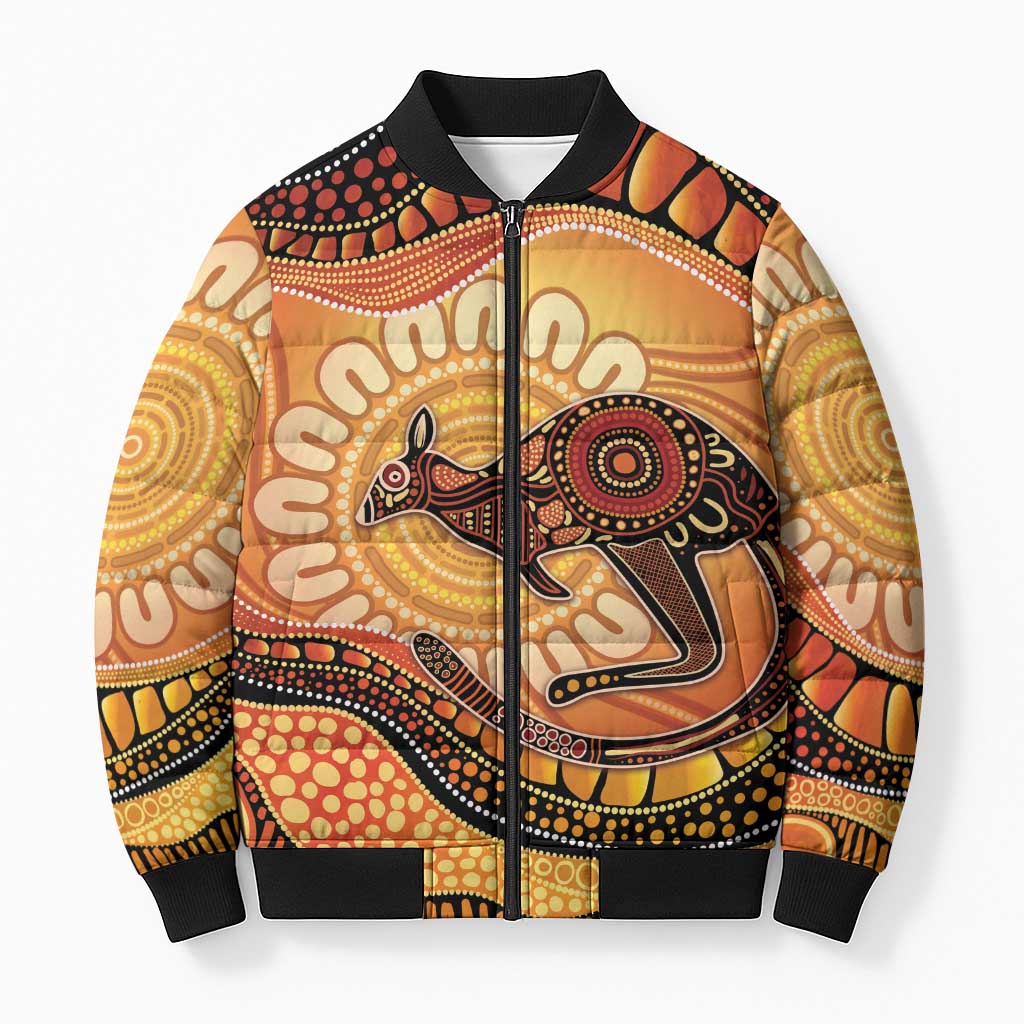Indigenous Kangaroo Australia Bomber Puffer Jacket Australian Aboriginal Art Proud