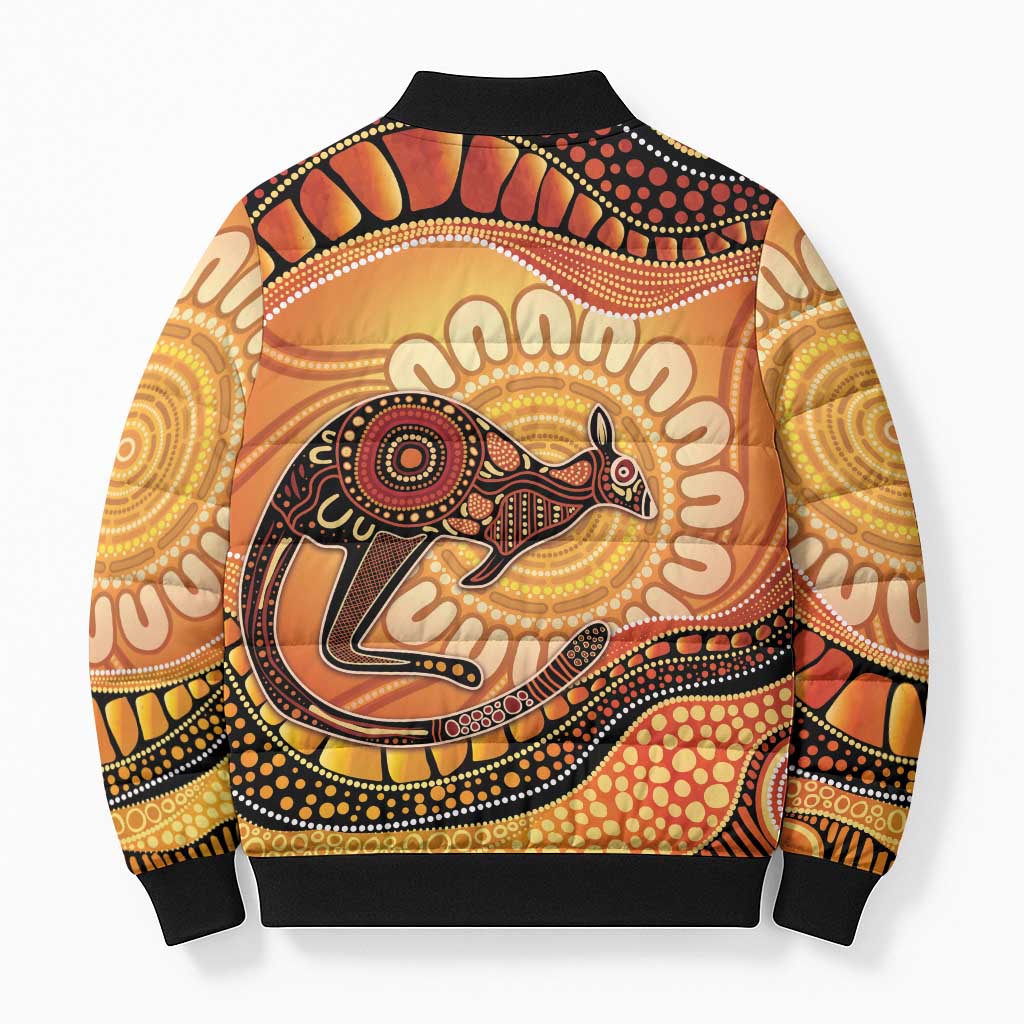 Indigenous Kangaroo Australia Bomber Puffer Jacket Australian Aboriginal Art Proud