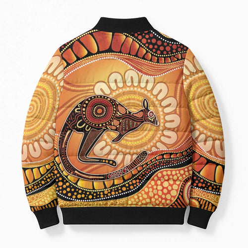 Indigenous Kangaroo Australia Bomber Puffer Jacket Australian Aboriginal Art Proud