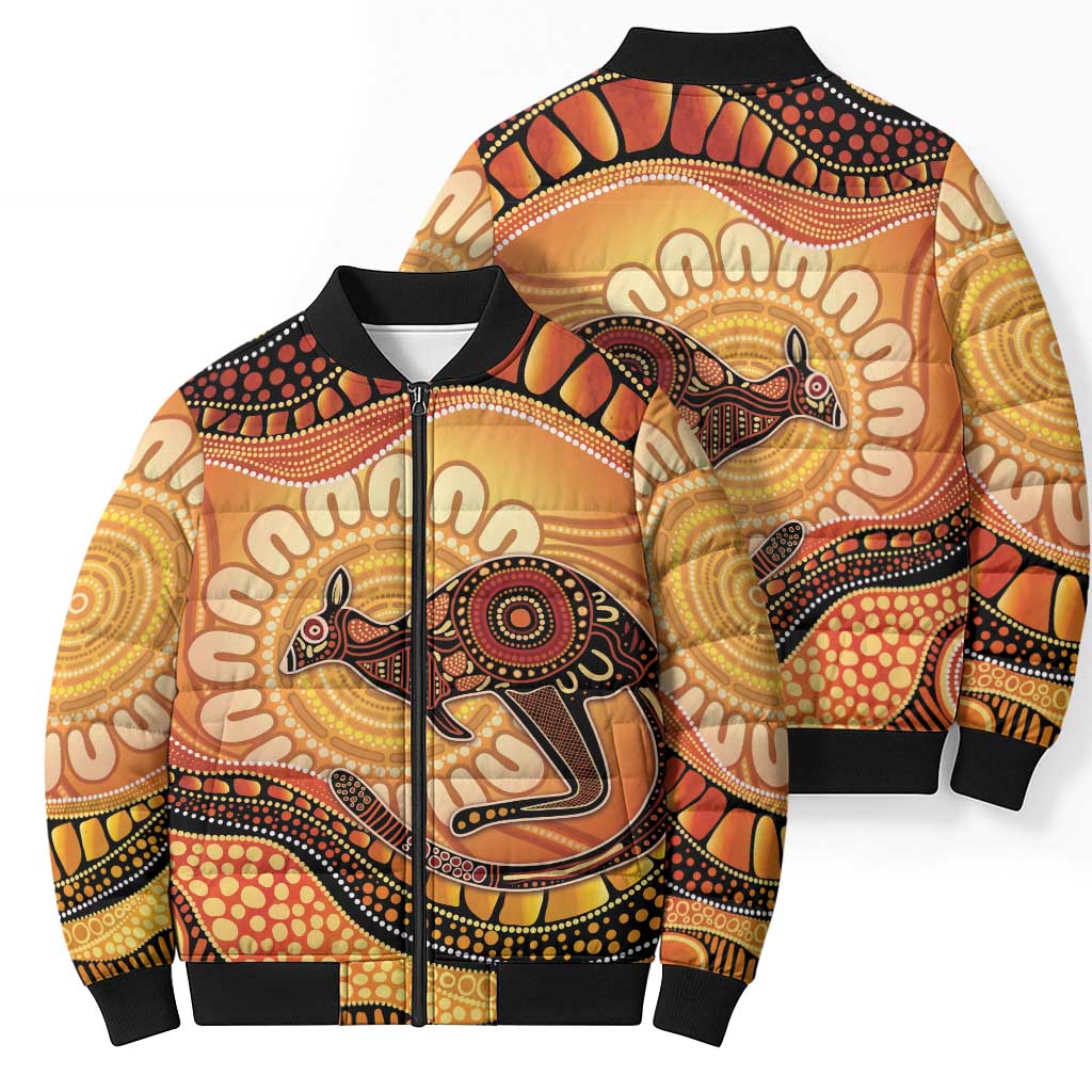 Indigenous Kangaroo Australia Bomber Puffer Jacket Australian Aboriginal Art Proud