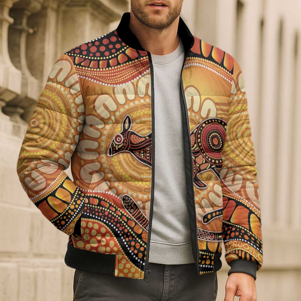Indigenous Kangaroo Australia Bomber Puffer Jacket Australian Aboriginal Art Proud